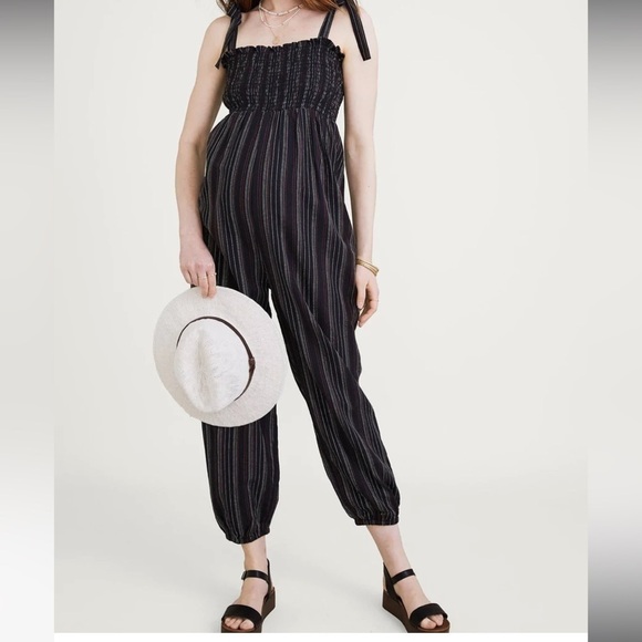 Hatch Black Striped Maternity Jumpsuit - Picture 1 of 9